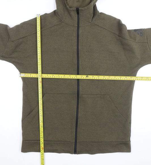 Adidas Boys Green Full Zip Hoodie XL 15-16 Years Cotton Blend Logo