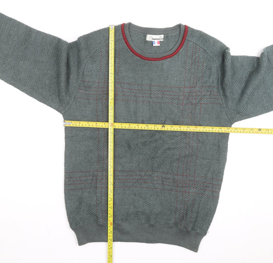 Emostar Men's Green Check Knit Pullover Jumper Size L