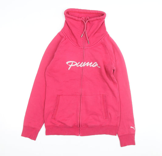 Puma Womens Pink Full Zip Hoodie Size 10 Cotton Fleece Warm Casual