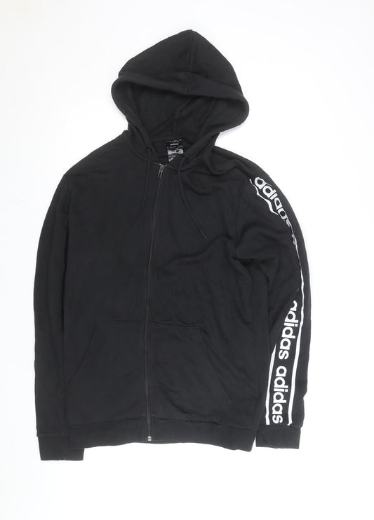 Adidas Mens Black Full Zip Hoodie Size M Logo Sleeve Sportswear