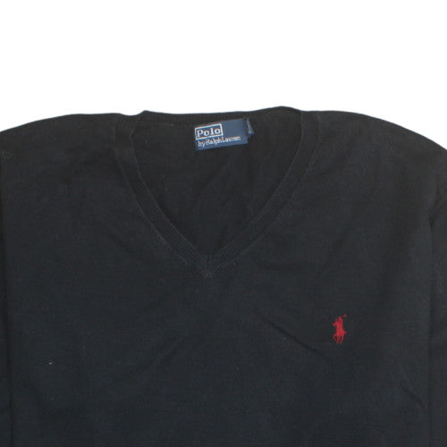 Ralph Lauren Men's Black 2XL Cotton V-Neck Jumper Classic Knitwear