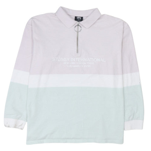 Stussy Women’s Pink Colourblock Half Zip Sweatshirt Size 8 Cotton