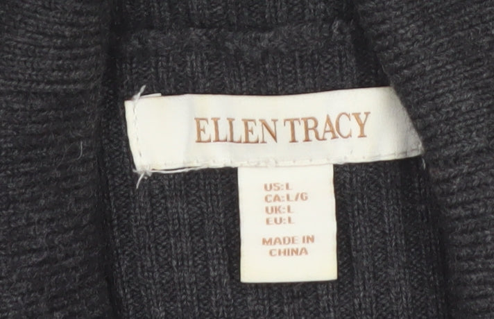 Ellen Tracy Women's Black L Belted Open Front Knit Cardigan