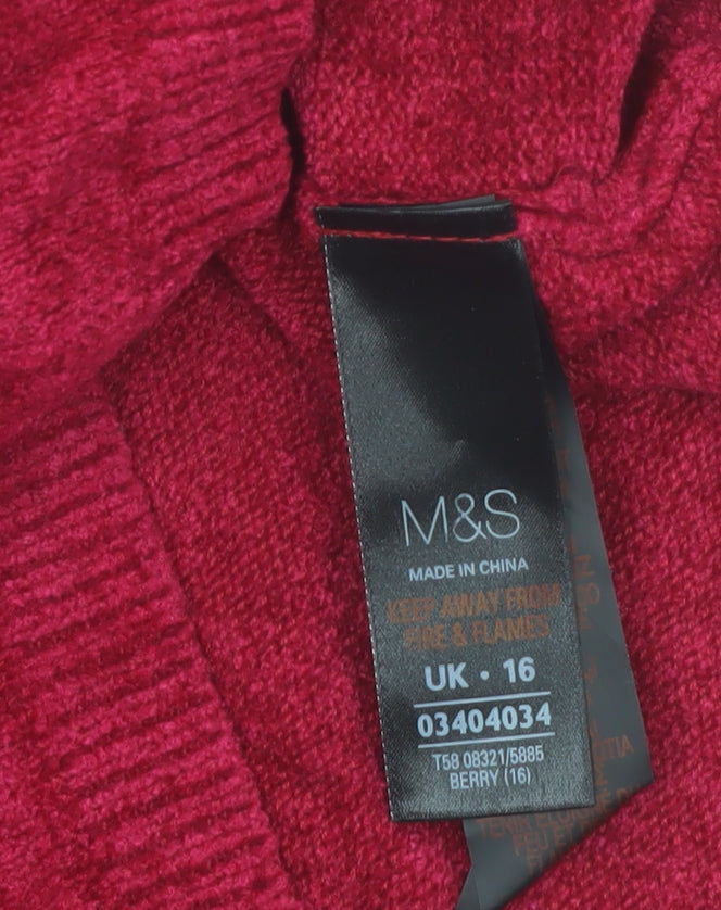 Marks and Spencer Women's Red Roll Neck Jumper Size 16
