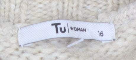 Tu Woman Beige Cable-Knit Roll Neck Jumper Size 16