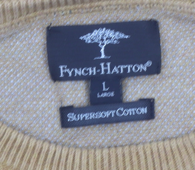 Fynch-Hatton Men's Brown Cotton Crew Neck Jumper Size L