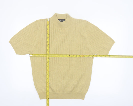 Sag Harbor Women Gold Mock Neck Short Sleeve Ribbed Knit Jumper Size L