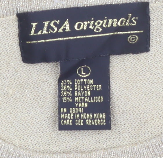 LISA Originals Women's Beige L Metallic Knit Pullover Jumper