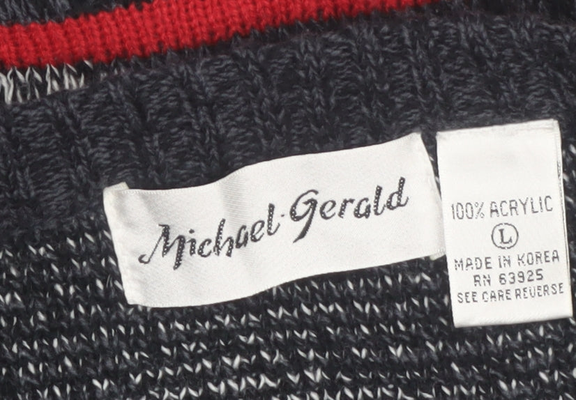 Michael Gerald Men's Grey Geometric Knit Cardigan L Retro Acrylic