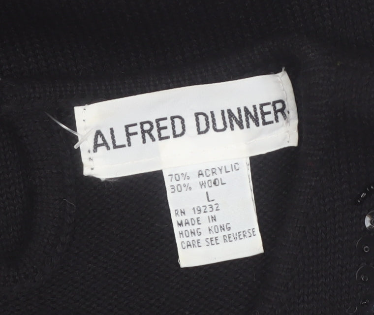 Alfred Dunner Women's Black Sequin Wool Blend Pullover Jumper L