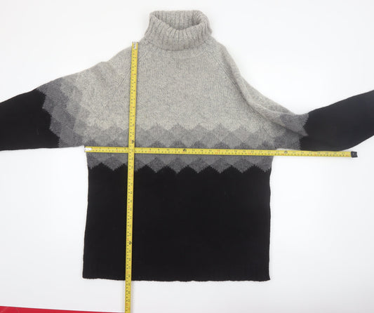 SKYR Men's Grey Roll Neck Wool Blend Geometric Chunky Knit Jumper M