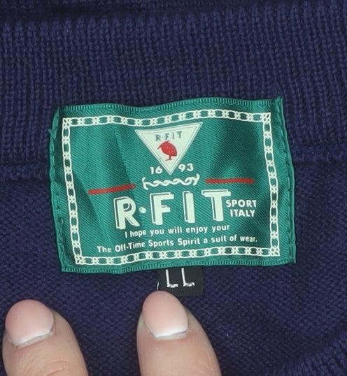 R.FIT Men’s Multicoloured Retro Geometric Knit Jumper Size L