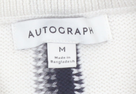Marks and Spencer Women Ivory Check Merino Wool Jumper M