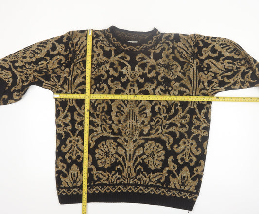 Alfred Dunner Women's Black Gold Knit Floral Jumper Size M