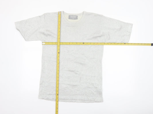 Marisa Christina Women Silver Metallic Knit Short Sleeve Pullover Jumper S