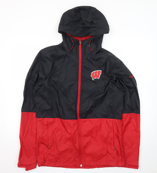 Columbia Men's Black Red Hooded Windbreaker Jacket Size S