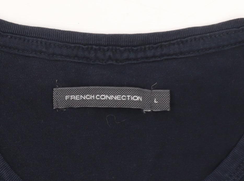 French Connection Men's Navy Blue Crew Neck Cotton T-Shirt Size L