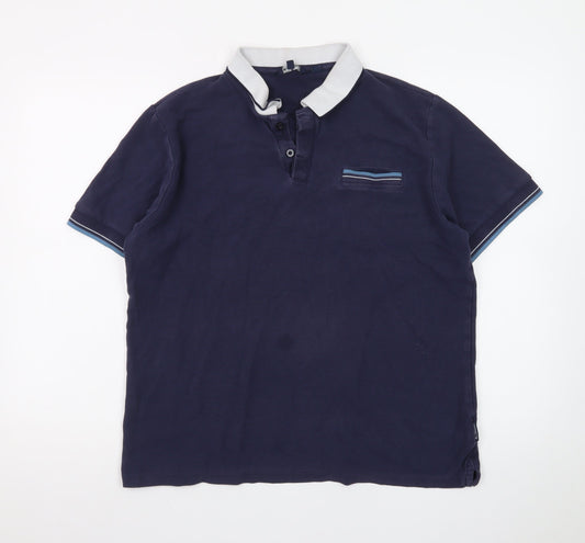 Ben Sherman Men's Blue Cotton Short Sleeve Polo Shirt L