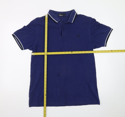 Fred Perry Men's Blue Cotton Polo Shirt L Short Sleeve Classic Fit