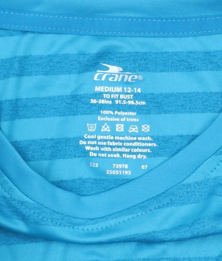Crane Women's Blue Striped Long Sleeve Polyester T-Shirt Size 12-14