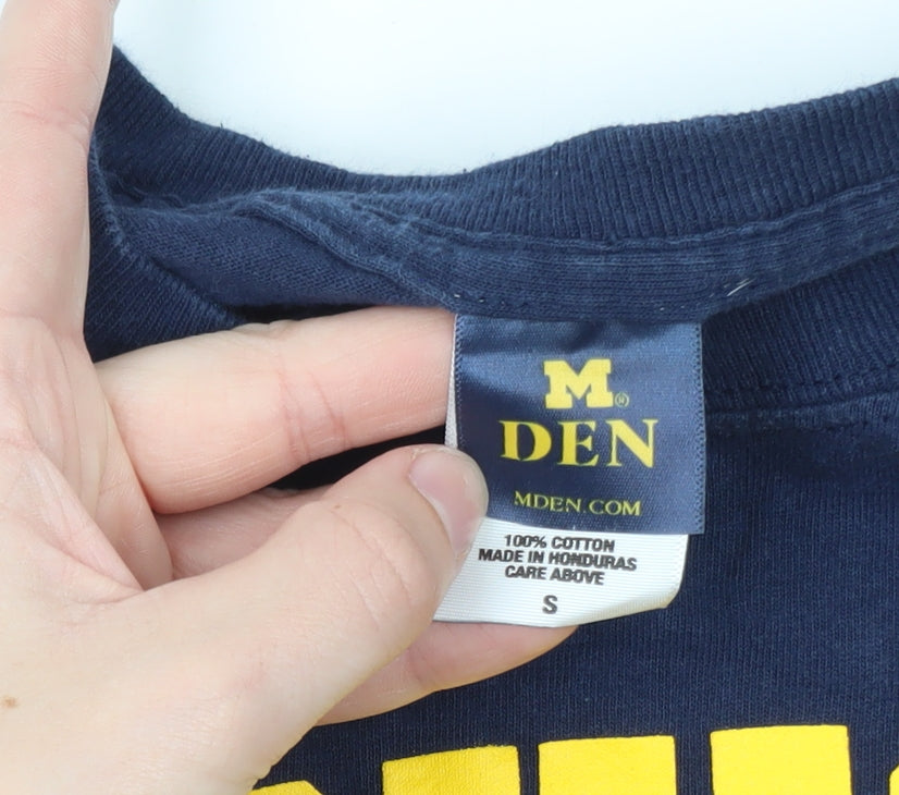 M Den Men's Navy Michigan Football Long Sleeve Cotton T-Shirt Small
