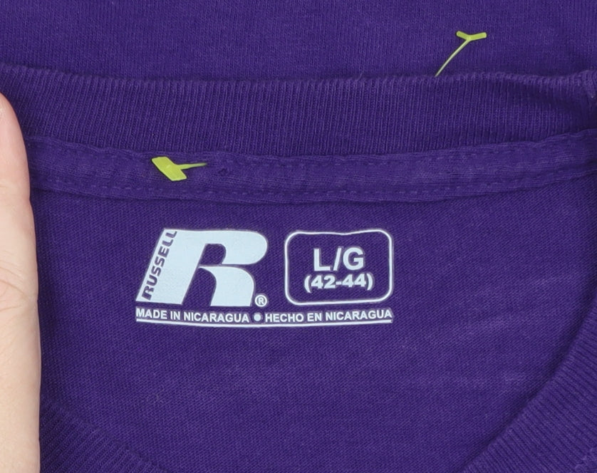 Russell Men Purple Paladins Long Sleeve Crew Neck Graphic T-Shirt Size L