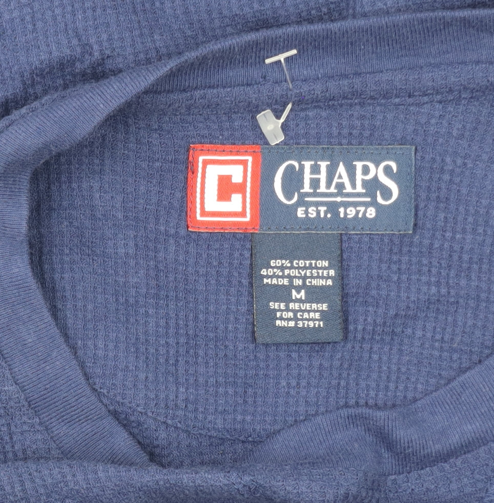 Chaps Men's Blue Long Sleeve Crew Neck Cotton Blend T-Shirt Size M