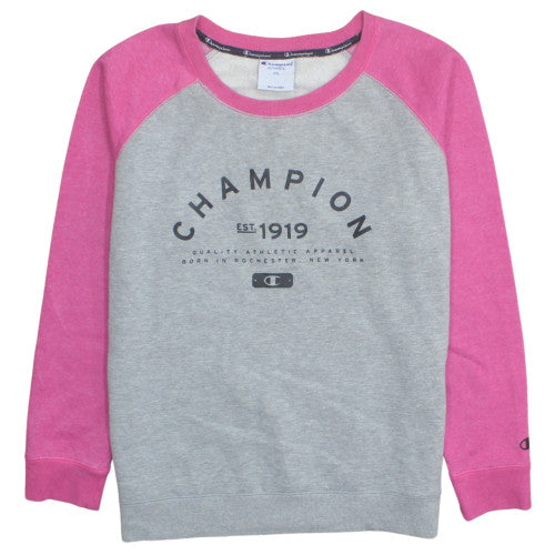 Champion Unisex Grey Pink 2XL Pullover Crew Neck Sweatshirt