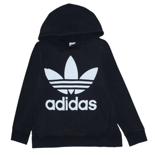 Adidas Women Black Trefoil Hoodie Size 14 Pullover Cotton Sweatshirt