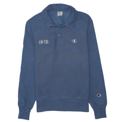 Champion Men's Blue Henley Sweatshirt Long Sleeve Medium