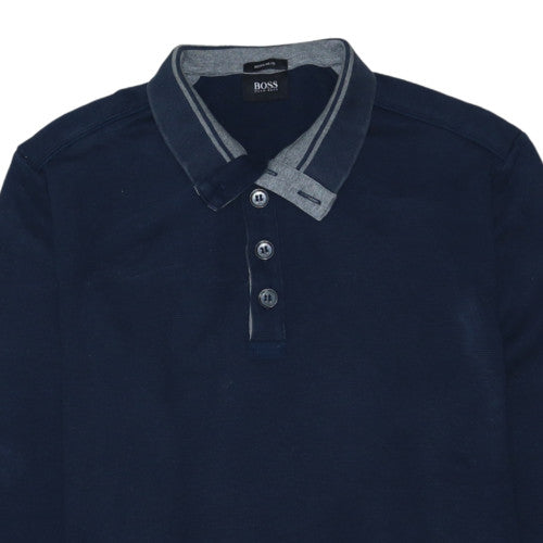 Hugo Boss Men’s Blue Collared Henley Sweatshirt XL Regular Fit