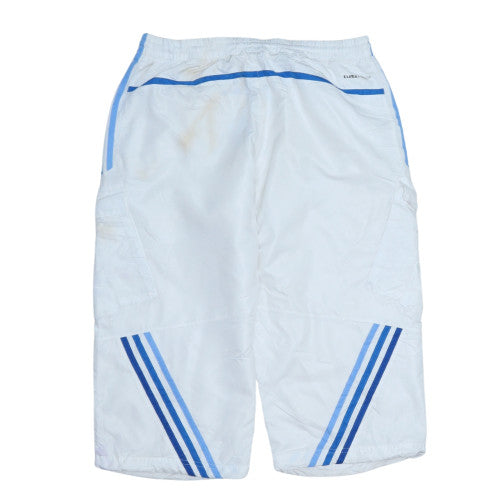 Adidas Men's White ClimaProof M Cropped Track Pants with Blue Stripes