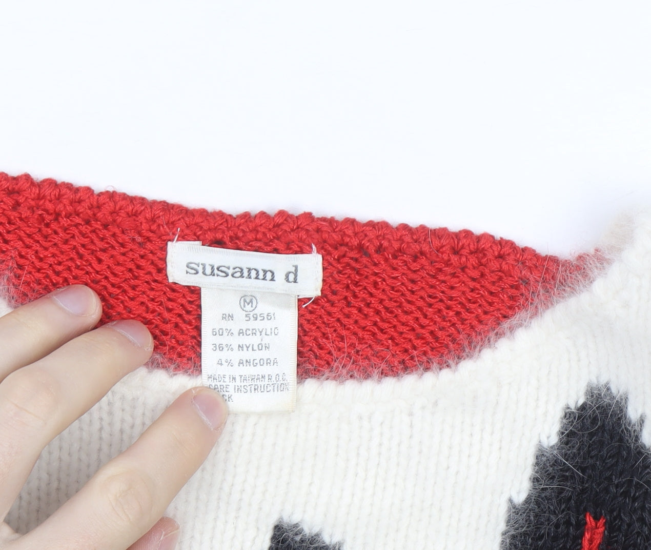 Susann D Women Red Angora Blend Retro Pullover Jumper Size M