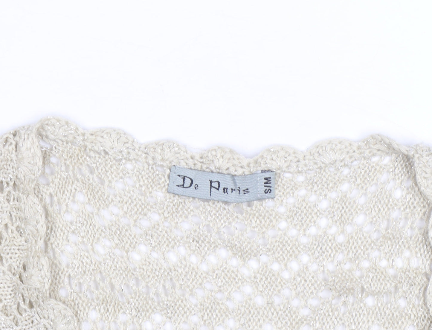 De Paris Women's Beige Open-Knit Wool Blend Short Sleeve Jumper S