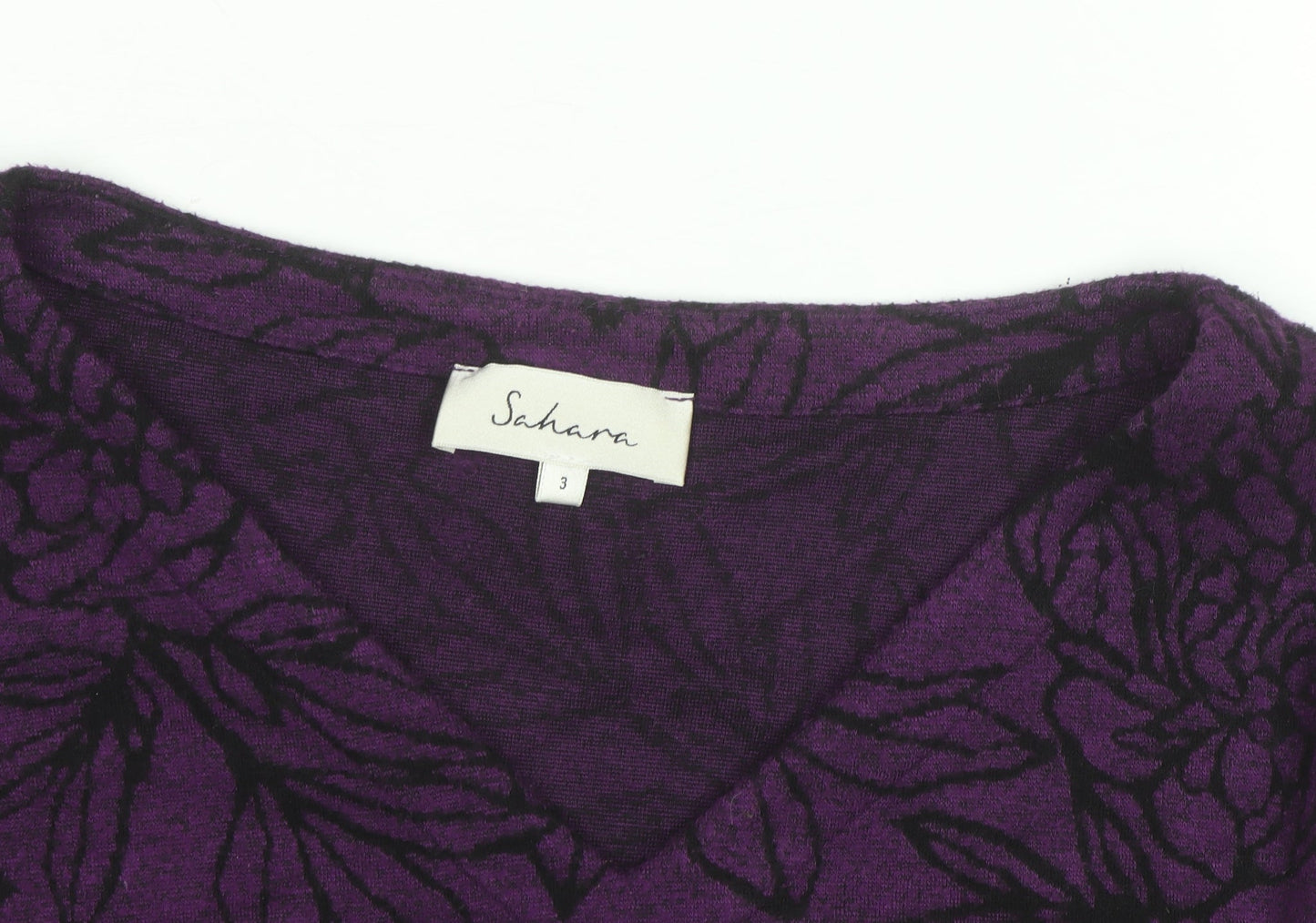 Sahara Women Purple Floral Wool Viscose V-Neck Long Sleeve Jumper L