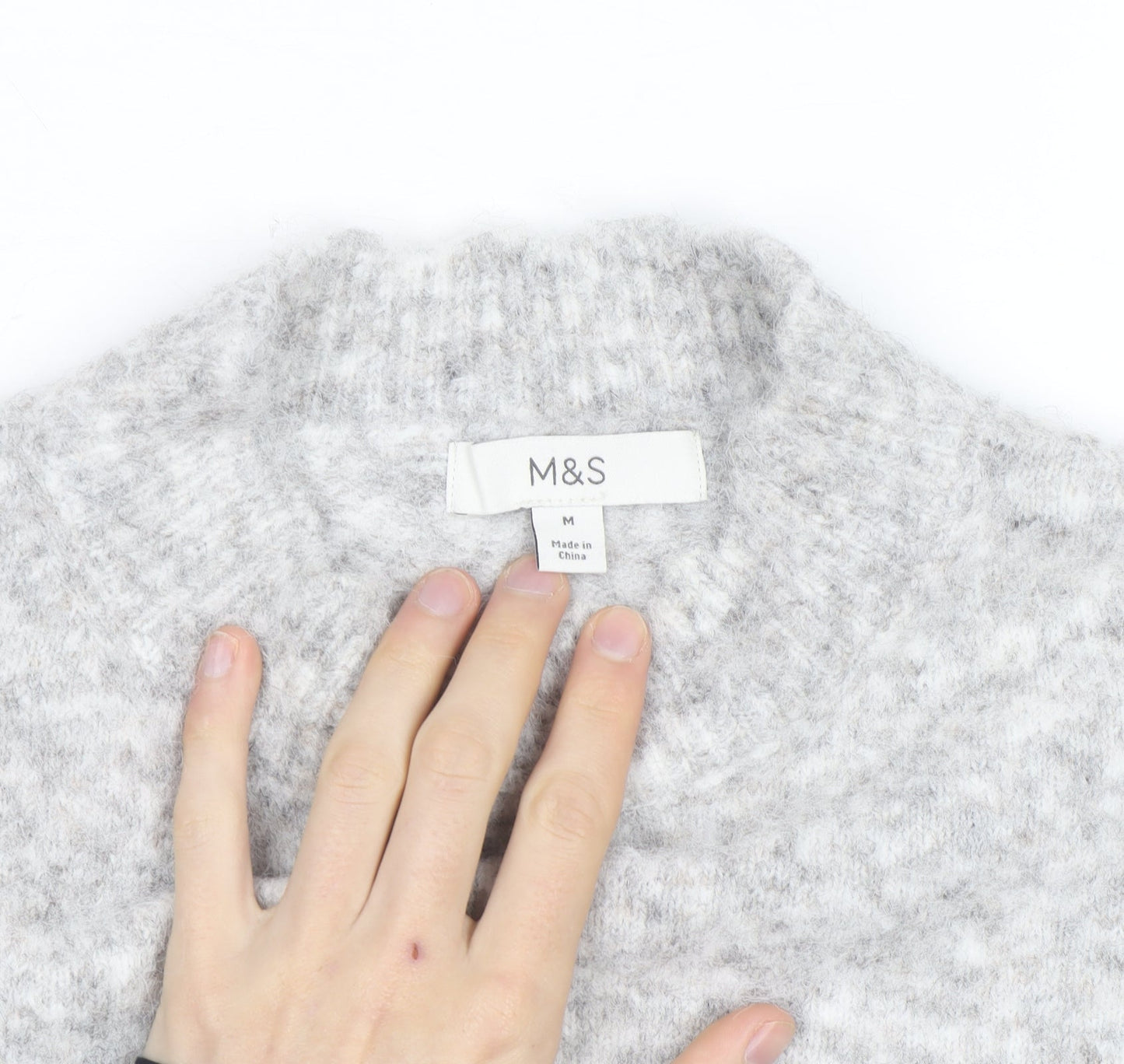 Marks and Spencer Womens Grey Mock Neck Wool Blend Jumper M