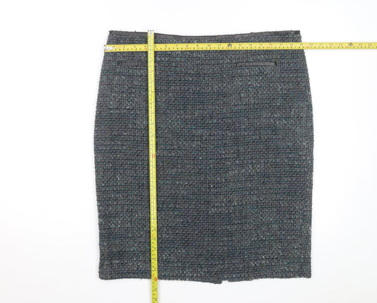 Marks and Spencer Women Blue Tweed Knee Length Wool Blend Pencil Skirt Size 16