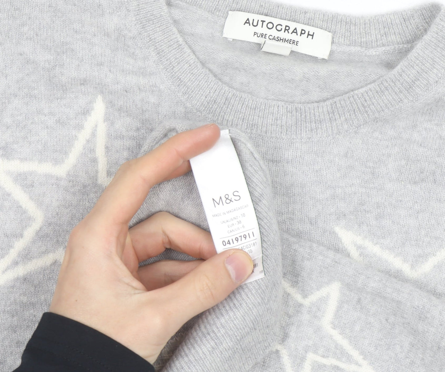 Marks and Spencer Autograph Grey Cashmere Star Jumper Womens Size 10