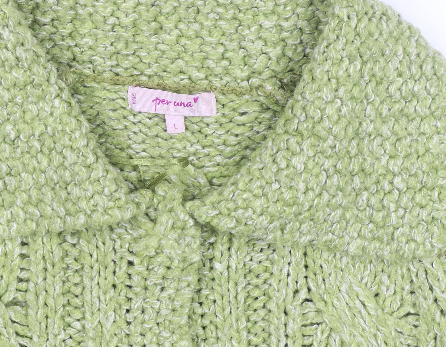 Marks and Spencer Per Una Women Green L Cable-Knit Cardigan