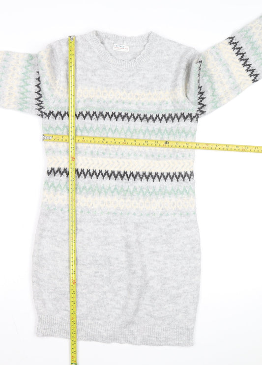 FatFace Girls Grey Fair Isle Long Sleeve Knit Sweater Dress 10-11 Years