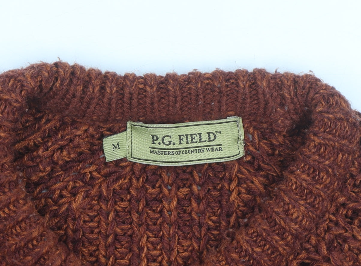 P.G. Field Men's Brown Chunky Knit Crew Neck Jumper Size M