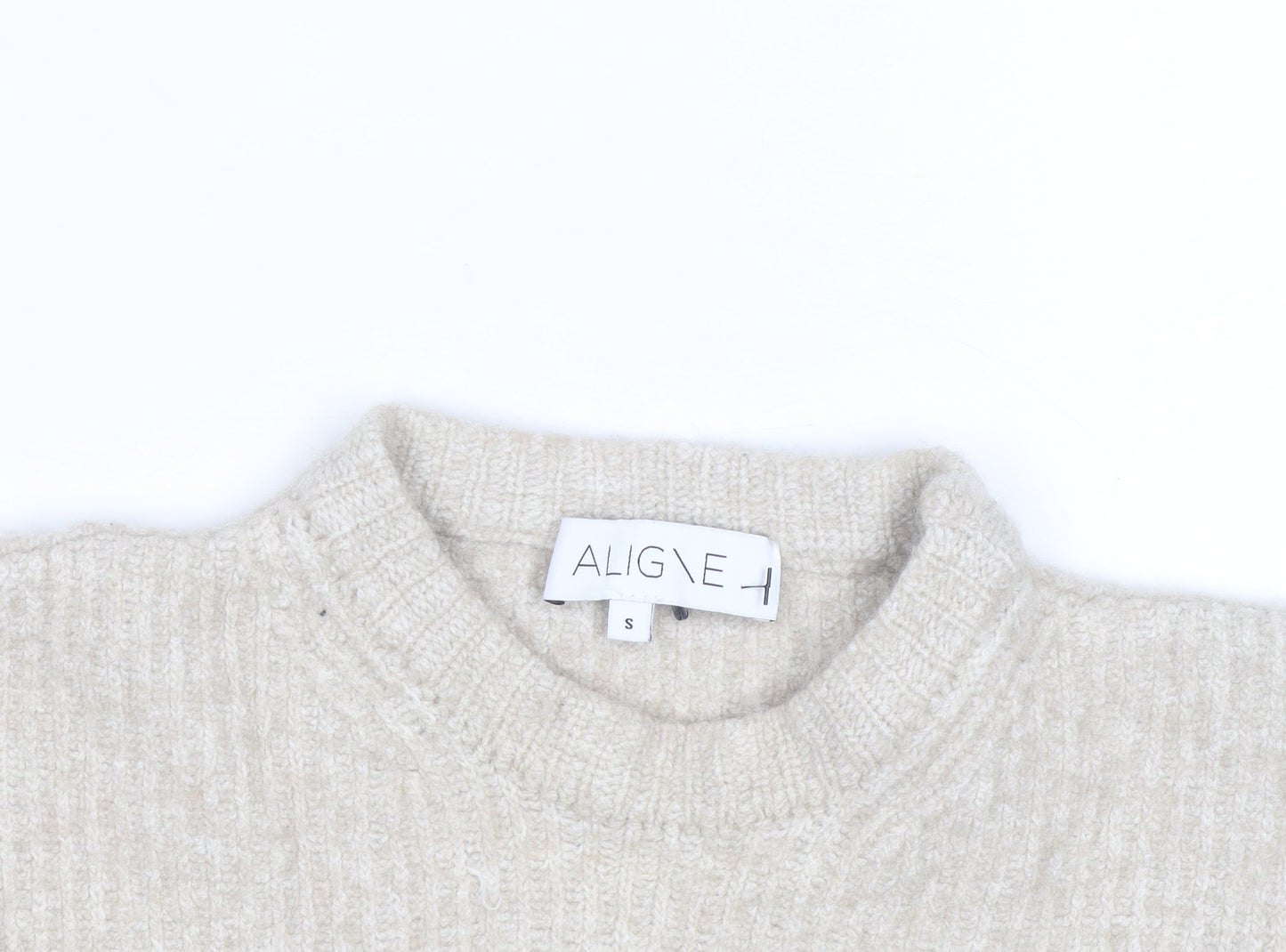 Aligne Women’s Beige Wool Blend Mock Neck Sleeveless Vest Jumper Size S
