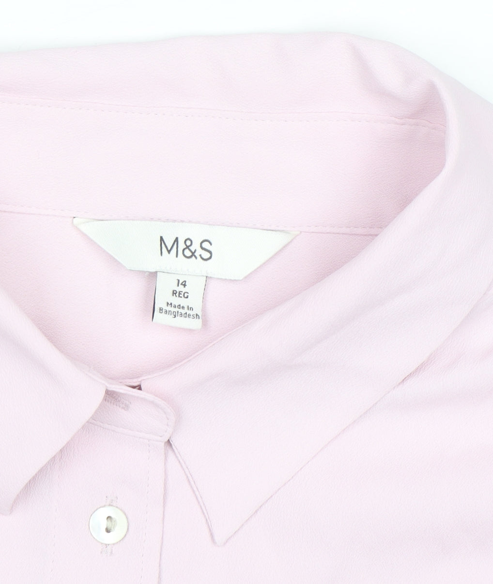 Marks and Spencer Women Pink Regular Fit Long Sleeve Button-Up Shirt Size 14