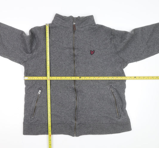 Lyle & Scott Men's Grey Wool Full Zip Jumper XL High Neck