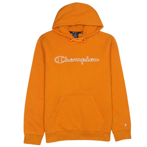 Champion Men's Orange Pullover Hoodie Size L Graphic Logo Fleece