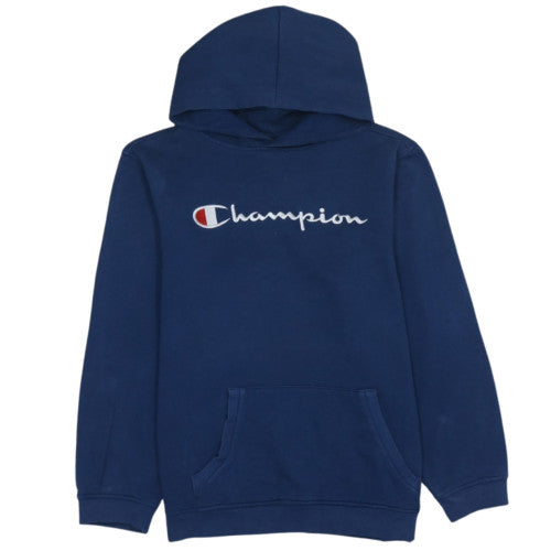 Additional front view of Champion boys’ blue pullover hoodie 176cm classic fit cotton blend