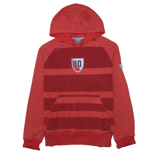 Nike Mens Red Pullover Hoodie Size M Striped Embroidered 10 Graphic