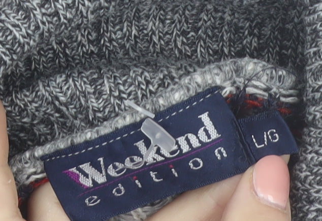 Weekend Edition Men's Grey Fair Isle Roll Neck Jumper L