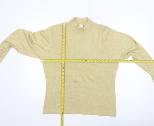 Yarnworks Women's Gold Mock Neck Knit Jumper Size L Vintage Glam Style