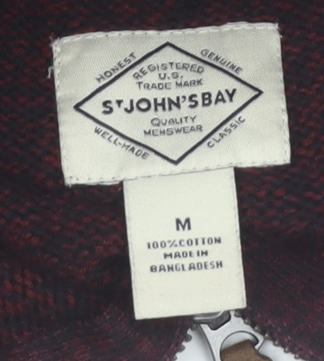 St. John’s Bay Men Brown Cotton Half Zip Jumper Size M
